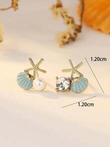 1 Pair Elegant Resin Blue Shell & Starfish Beach Resort Style Earrings - Starfish Shells - View 4