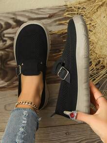 New Mesh Women's Breathable Slip-On Casual Shoes, Comfortable Soft Sole Walking Shoes, Versatile For Mothers - Black - View 6