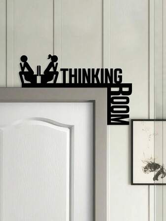 1pc Humor Metal Toilet Door Top Sign - Wall Mount Bathroom Decor With "Room For Thinking" Text - Surface Mount Door Mount For Home, Bathroom, Toilet, Office.