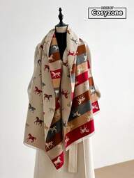 1pc Elegant High-Quality Jacquard Lamb Wool-Like Horse Pattern Scarf, Warm And Fashionable For Women, Suitable For Air-Conditioned Rooms, Autumn/Winter For Dress
