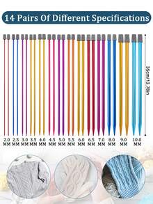 1 Set Of 14 Pcs 25cm/35cm Grey Knitting Needles, 2.0-10.0mm Colorful Knitting Needle Set, DIY Tools For Knitting Sweaters, Scarves, Socks, Etc. - Multicolor - View 2