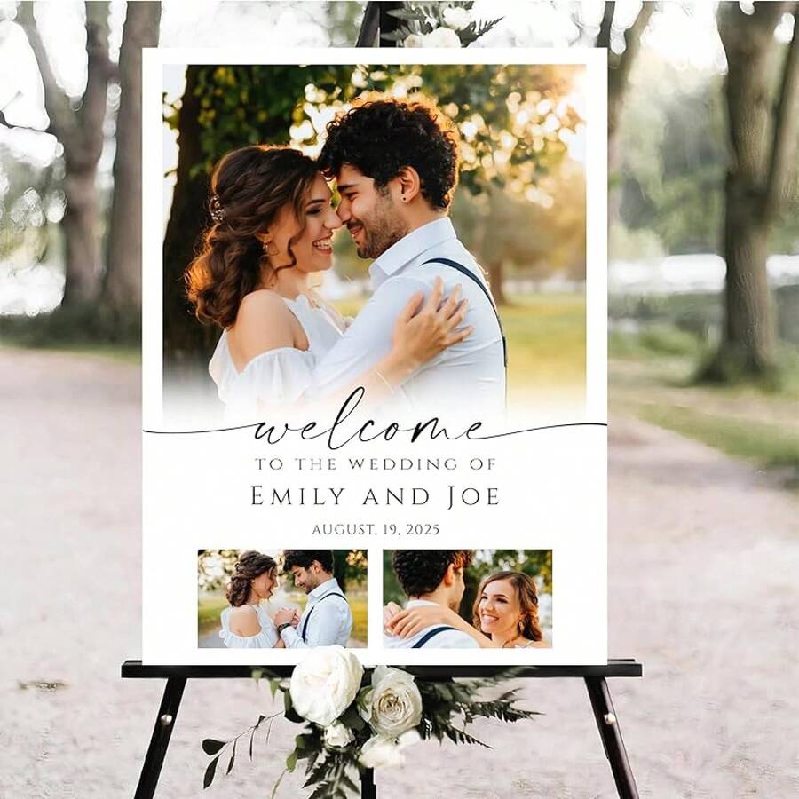 Personalized Wedding Welcome Sign With Photo, Customized Name Wedding Welcome Sign With Picture, Modern Welcome To Our Wedding Sign, Wedding Entrance Sign, Welcome Signs For Weddings Decorations#1 - Ảnh cưới #4 - Xem 1
