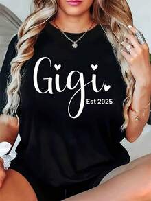 Grandma Shirts For Women GiGi Graphic Tops Grandma Gifts Tees Mother's Day T Shirt GiGi Short Sleeve Tops Women's Breathable Round Neck Tee Casual Home Outdoor Wear - màu đen - Xem 1