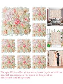 1/10Pcs Flower Wall Panel, Suitable For Flower Wall Backdrop, 9.8*9.8 Inch Pink Artificial Rose Hydrangea Artificial Flower Panel Artificial Flower Background, Suitable For Wall Decoration, Party And Wedding Decoration, Bride Gift/Baby Gift Decoration