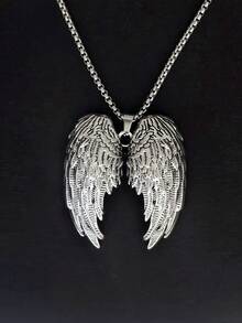 1 件新款欧美时尚男士不锈钢项链，配复古天使翅膀吊坠、圣本笃钥匙吊坠、嘻哈飞机吊坠，适合服装搭配、节日礼物、日常佩戴 - 銀色 - 查看 2