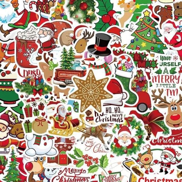 50 Stücke Fröhliche Weihnachten Aufkleber, wasserfest, PVC Dekorative Wandaufkleber für Zuhause, Geschenke, Weihnachten Selbstklebende Handyaufkleber, Weihnachtsbecher Dekoration, DIY Aufkleber