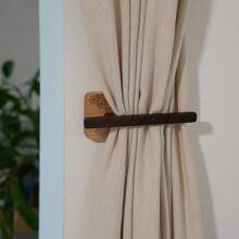 1pc Wooden Curtain Tie Back - U-Shaped Wall Mounted Curtain Hooks, Suitable For Home And Outdoor Decor, Natural Wood Grain Finish, With Hooks, Curtain Rope - Multicolor - View 2