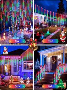 10pcs/Set Or 8pcs/Set Solar Powered LED Meteor Shower Lights, Waterproof Falling Icicle String Lights For Indoor/Outdoor Garden Yard Lawn Christmas/Halloween/New Year Decoration - Multicolor - View 8