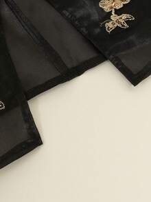 Amyenjoylife 现代菲律宾风情女士优雅泡泡袖亮片图案短袖上衣 黑色夏季 - 黑色 - 查看 6