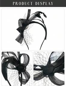 Fascinators Hats Women,Tea Party Fascinator Hair Clip With Feathers Wedding,Derby Hats Headbands - Ha9461-黑色 - 查看 2