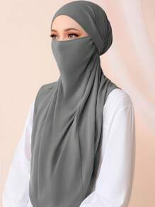 1pc Instant Hijab Muslim Instant Khimar, Soft, Comfortable, Breathable, Skin-Friendly Crystal Linen Fabric, Forehead Strap Design For Secure Fit, Multiple Wearing Styles, Suitable For Daily Life, Worship, Gathering, Prayer, Pilgrimage