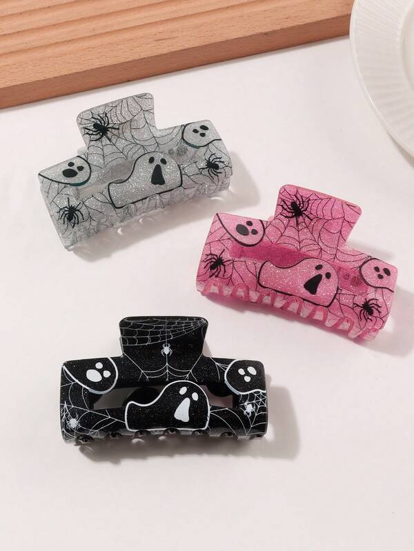 A Halloween Ghost Acrylic Hair Clip - Cute Spider Web Ghost Print, Medium Rectangular Hair Clip, Suitable For 14 Years Old And Above, Single Piece Hair Accessory Hair Accessories Animal Claw Clips Fall Fashion Hair Claw Winter For Vacation Outfits Woman