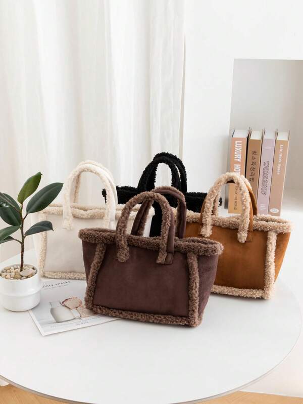 Bolsa Transversal de Pelúcia Feminina, Nova Moda Elegante Fofa de Outono/Inverno em Falso Camurça, Bolsa Tote de Grande Capacidade, Alça Ajustável, Presente Perfeito para Uso Casual e Diário de Mulheres, Nova Chegada Bolsa de Pele para Mulheres