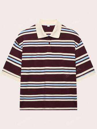 Women's Short Sleeve Polo Collar Striped Retro American T-Shirt, Summer