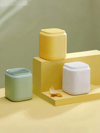 1pc Luxury Mini Trash Can With Press-Top Lid - Odor-Sealed, Double Barrel Design, Ideal For Home, Office, And Car Use - Available In Beige, Brown, And Green, Kitchen & Bathroom Waste Bin, Home Decoration | Modern Mini Trash Can | Plastic Construction, Trash Can For Home,Tiny Desktop Waste Garbage Bin For Bathroom, Home Office Desk Decor,Coffee Table, Office, Living Room, Study, Kitchen, Vanity Tabletop, Bedroom, Bathroom