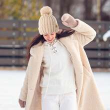 REDESS Womens Winter Knitted Beanie Hat Warm Fleece Lined With Pompom Cap Thick Slouchy Snow Knit Skull Ski Cap - 燕麥 - 查看 7