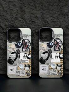 1 个摇滚音乐元素图案手机壳，防震创意哑光磨砂手机套，儿童节日礼物，兼容 7/8/X/XS/XR/11/12/13/14/15/16 Pro Max、A33(5G)/A32(4G)/A52(5G 4G)/S20FE/S21FE/A14(4G 5G)/S23/S23 PLUS/S23 ULTRA/S23 FE/A55 5G/S24/S24 PLUS/S24 ULTRA/A05/A05，时尚耐用的设计防水防摔防刮 - 彩色 - 查看 2