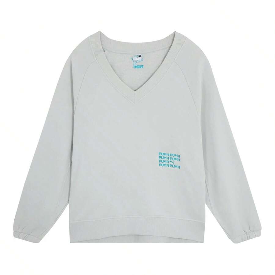 Puma 2026 春季女款 CLASSICS SLOUNGE 休闲卫衣，V 领套头衫，时尚简约舒适长袖 625166-17 - 淺灰色 - 查看 1