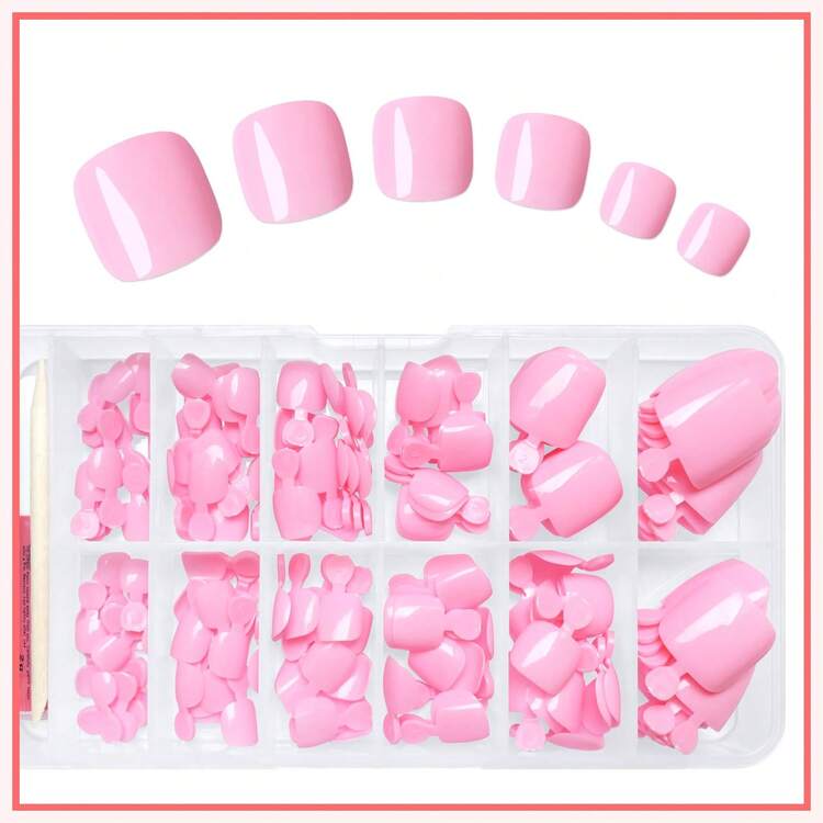 100pc Press On Toenails Women Fake Toe Nails With Glue Adhesive Tabs, Pink Fake Toenails Press On Nails Toe Acrylic Nail Tips Short Square False Toenails Artificial Toe Nails Press Ons - Màu tím hoa cà - Xem 5