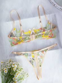 Floral Mesh Sheer Comfortable Everyday Sexy Lingerie Set For Women