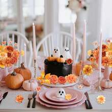 2/5/10/15/20/30/40/60/100Pcs Small Artificial Flower Heads, Fall Silk Faux Orange Peony Daisy Rose, For DIY Crafts, Wedding Garland, Halloween, Christmas, And Thanksgiving Season, Cake Topper & Home Decoration,Decoration In The Center Of The Dining Table