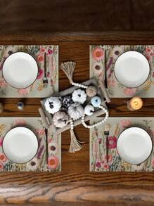 4 件/6 件彩色刺绣花朵餐垫，矩形桌布，可水洗，适合家庭聚餐、咖啡桌、耐用的厨房和餐厅装饰、派对和场景的桌面装饰、家居装饰