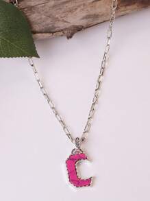 1pc Western Country Style Vintage Textured CCB Multicolor Leopard Print Black & White Plaid 26 Letter Minimalist Pendant Necklace, Sweater Chain