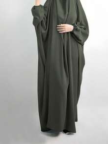 1pc Solid Color Elastic Sleeve Design Prayer Abaya Khimar, Loose Fit Cinched Sleeve Abaya, Suitable For Women's Daily Wear And Prayer, Muslim Islamic Clothing - Multicolor - View 24