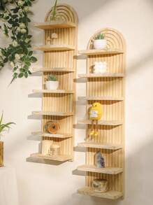 1 pièce Étagère flottante en bois, étagère d'affichage à design en arc, organisateur de stockage à plusieurs niveaux, décoration pour la maison, étagère murale, support d'affichage en bois naturel minimaliste pour le salon, la chambre à coucher, la pépinière, style bohème