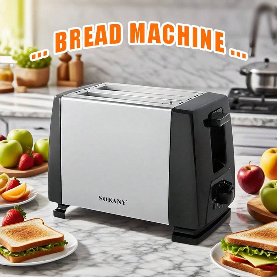 Retro Aesthetic Silver Black Color Blocked Stainless Steel Toaster Oven Combination - Baking, Baking And Baking Bread, Home Breakfast Capacity Below 500mL, 6-7 Timed Gear Settings, Detachable Breadcrumb Tray, Kitchen Countertop Decoration Suitable For Small Spaces