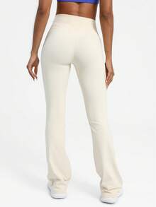 Sodalemon Women Training Fitness 3Pcs Yoga Gym Pants Set Solid Color Bust Lifting Running Casual Sport Flare Pants Tights - 彩色 - 查看 4