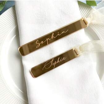 2/10/30/50/100/200pcs Personalized Luxury Wedding Place Cards, Mirror Name Tags, Acrylic Place Cards With Ribbon, Wedding Guest Name Cards