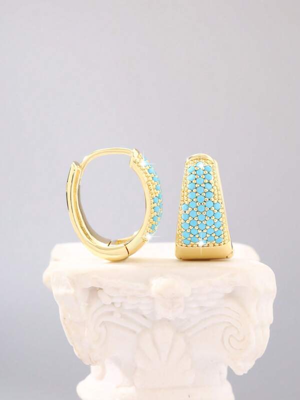 1 paire de boucles d'oreilles à tige en zircone, strass unilatéral, boucles d'oreilles géométriques triangulaires colorées et luxueuses, délicates pour les déplacements quotidiens