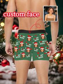 1pc Customized Men's Boxer Briefs With Personalized Photo "I Love My Wife" Christmas Print, Humorous Holiday Creative Gift - Multicolor - View 6