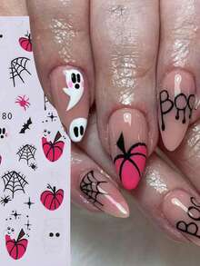 1/5 Peças Adesivos de Unhas de Halloween, Novos e da Moda Aranha, Abóbora, Estampa de Vaca, Fantasma, Teia de Aranha, Aranha Coração, Decalques de Arte de Unhas com Letras, Acessórios de Unhas, Variedade de Estilos para Design de Unhas DIY da Moda, Ferramentas de Manicure Interessantes e Minimalistas, Adequado como Presente para Família, Namorada, Melhores Amigas