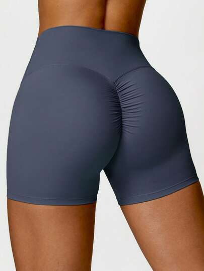 MASKERT Pantalones cortos de fitness para mujer, pantalones de yoga, pantalones deportivos para correr, pantalones deportivos de alta elasticidad, pantalones plisados y que levantan las caderas