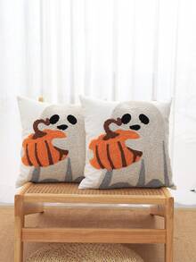 1 pezzo/2 pezzi Federa per cuscino ricamata in peluche con motivi di fantasmi, zucche e scritta "DOLCETTO O SCHERZETTO", lavorazione interamente ricamata, decorazione di Ognissanti per soggiorno, camera da letto, divano, letto, patio esterno, giardino, auto, adatta per tutte le stagioni, 45*45cm (senza imbottitura) - Multicolore - Visualizzare 11