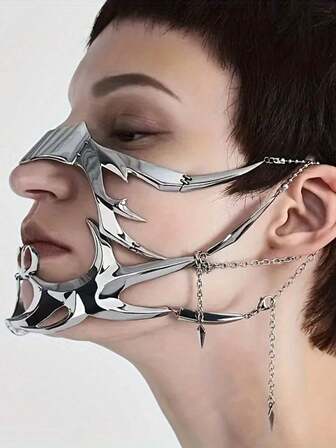 1 st/2 st Cyberpunk-stil mekanisk vätska futuristisk metall ansiktsmask, mode Halloween-förklädnad halvansiktsdekor unisex ansiktssmycken, sexig unisexmask, sexigt tillbehör för män, punk-stil festhelggåva