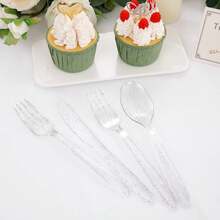 150pcs Silver Glitter Reusable Cutlery Set, Including Knives, Forks, Spoons, Washable And Reusable, Suitable For Holding Candies, Snacks, Desserts, Cakes For Birthday, Holiday Party, Wedding And More