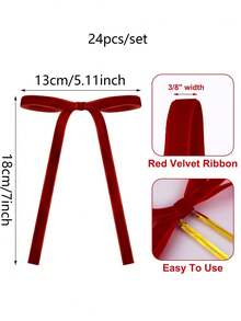 24 pièces Nœuds de ruban de velours vintage pour décoration d'arbre de Noël - Élégants nœuds en ruban de polyester rouge et vert pour ornements de fête, artisanat DIY et cadeaux, couronnes, portes, décoration de la maison, mariage, Thanksgiving, Nouvel An et décorations de Noël - Multicolore - Voir 3