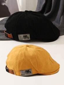 1pc Unisex Japanese Streetwear Brand Patch Logo Beret Hat, Reversible Hip-Hop Bucket Hat, Warm Accessory For Autumn & Winter