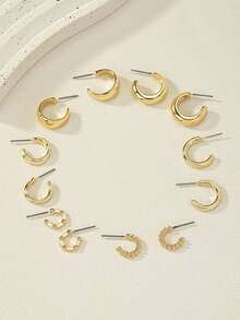 6pairs Geometrical Shapes Creative & Fashionable & Minimalist Daily Wear Exquisite Small Earrings For Women,Suitable For Women Daily Wear, Various Holidays, Mother's Day Gift, Social Events, , Music Festival Accessories - 金色 - 查看 5