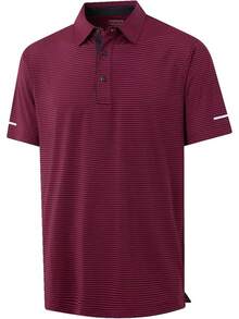 Golf Shirts For Men - Moisture Wicking Short Sleeve Performance Sport Casual Striped Collared Mens Polo Shirt-2025 - Wine Red Stripe - View 1