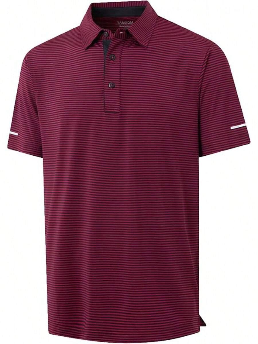 Golf Shirts For Men - Moisture Wicking Short Sleeve Performance Sport Casual Striped Collared Mens Polo Shirt-2025 - Wine Red Stripe - View 1