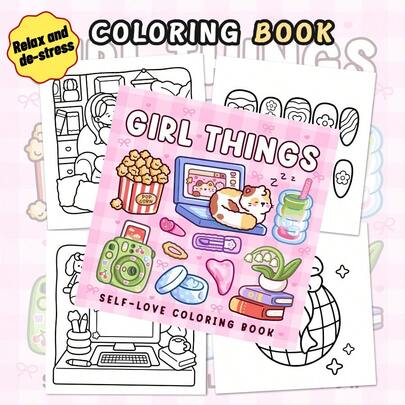 كتاب تلوين حصري للبنات - لون ليالي الراحة الخاصة بك، الفشار، وأحضان القطط، استمتع بالاسترخاء الحلو. مناسب للقرطاسية ولوازم المدرسة. هدية مثالية للبنات، موسم الزفاف، عيد الأم.