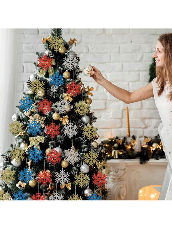 4pcs/Pack Artificial Glitter Snowflake Fake Christmas Decorations, Suitable For Christmas Tree Decor Home Decor Room Decor