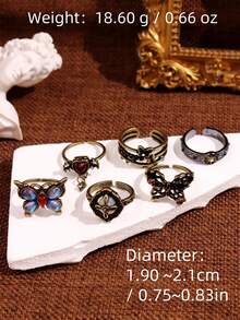 Bộ 6 chiếc nhẫn bướm trái tim phong cách Gothic Punk Rock thời trang tinh tế đa năng sáng tạo độc đáo dành cho nữ, thích hợp sử dụng hàng ngày, đi làm, lễ hội, tiệc tùng, ngày lễ - Nhiều màu - Xem 11