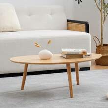 Small Oval Coffee Table, 33.85" Mid Century Modern Coffee Table For Living Room Study Room, Solid Wood Side Table, Center Table (Nature Wood Color, 33.85"Wx18.90"Dx12.40"H) - Natural Oak - Xem 5