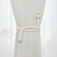4pcs Window Curtain Tie Backs, Pearl Decor Rope Fixation Brackets Suitable For Small, Thin Or Sheer Curtains - White - View 1