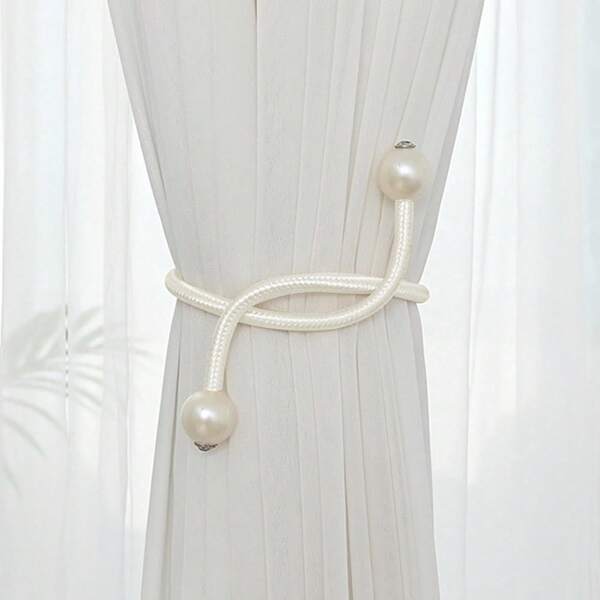 4 szt. uchwytów do zasłon okiennych, perłowe ozdobne sznurki mocujące, odpowiednie do małych, cienkich lub przezroczystych zasłon